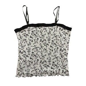 Y2K Floral Cami Top Lace Trim Grunge Whimsigoth Dark Fairy Sz M
